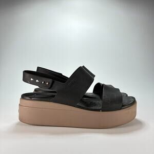 Crocs Brooklyn Low Wedge Sandals Black Tan Platform Comfort Women's Size 8